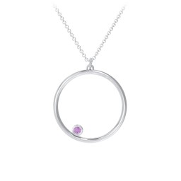 Open Circle Necklace with 1 Birthstone in 925 Sterling Silver with Amethyst