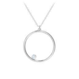 Open Circle Necklace with 1 Birthstone in 925 Sterling Silver with Aquamarine