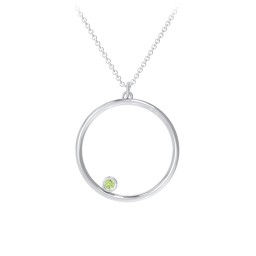 Open Circle Necklace with 1 Birthstone in 925 Sterling Silver with Peridot