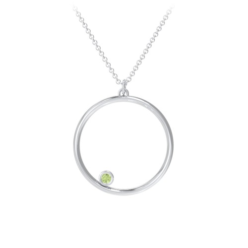 Open Circle Necklace with 1 Birthstone – Sterling Silver with Peridot