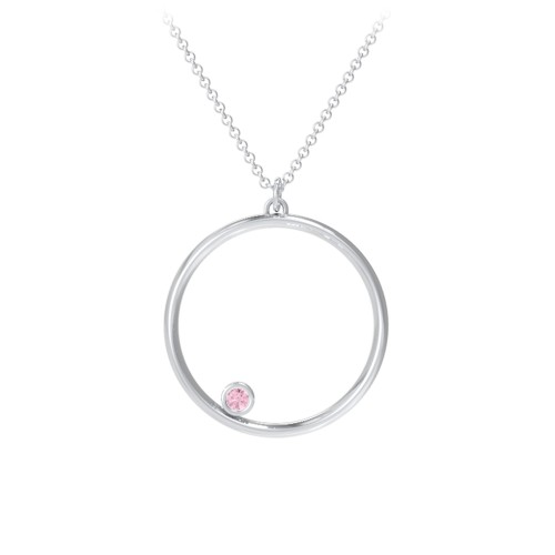 Open Circle Necklace with 1 Birthstone – Sterling Silver with Pink Tourmaline