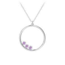 Open Circle Necklace with 3 Birthstones in 925 Sterling Silver with Amethyst