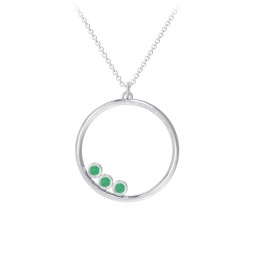 Open Circle Necklace with 3 Birthstones in 925 Sterling Silver with Emerald