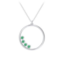 Open Circle Necklace with 4 Birthstones in 925 Sterling Silver with Emerald