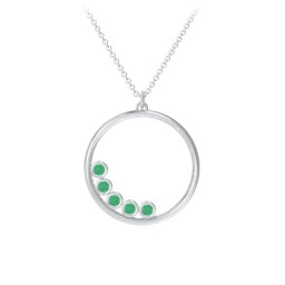 Open Circle Necklace with 5 Birthstones in 925 Sterling Silver with Emerald