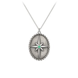 Engravable North Star Medallion Necklace with Accent Stone in 925 Sterling Silver with Emerald