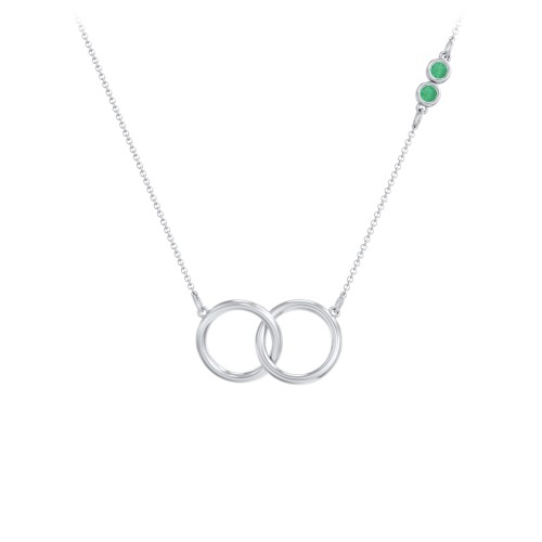 Interlocking Rings Pendant with Bezel Set Gemstones – Sterling Silver with Emerald