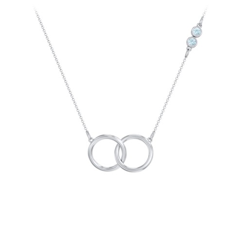 Interlocking Rings Pendant with Bezel Set Gemstones – Sterling Silver with Blue Topaz