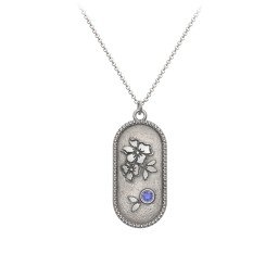 Engravable Forget-Me-Not Flower Medallion Necklace with Gemstone