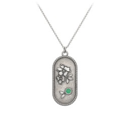 Engravable Forget-Me-Not Flower Medallion Necklace with Gemstone in 925 Sterling Silver with Emerald