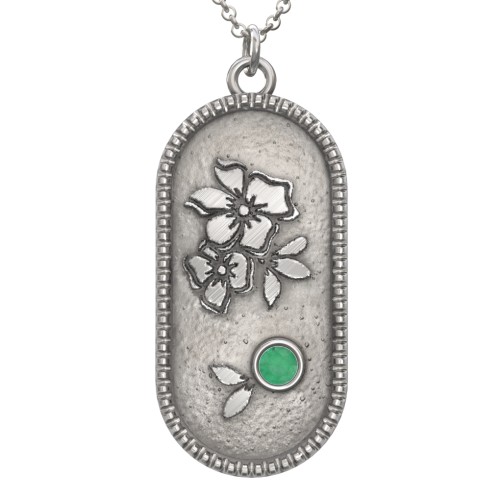 Engravable Forget-Me-Not Flower Medallion Necklace with Gemstone – Sterling Silver with Emerald
