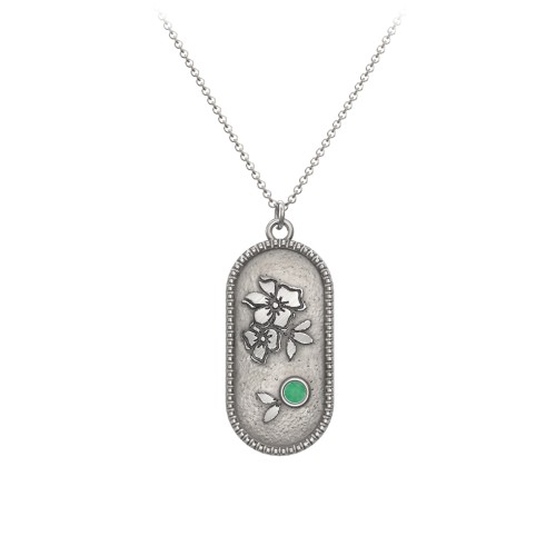Engravable Forget-Me-Not Flower Medallion Necklace with Gemstone – Sterling Silver with Emerald