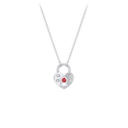 Heart Padlock Necklace with Gemstone Keyhole in 925 Sterling Silver with Garnet