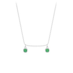 Bezel Set Birthstone Drop Necklace - 2 Stone in 925 Sterling Silver with Emerald