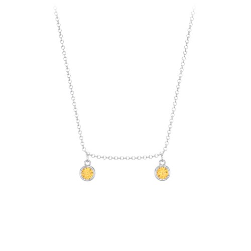 Bezel Set Birthstone Drop Necklace - 2 Stone – Sterling Silver with Citrine