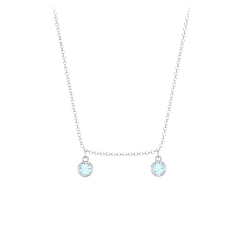 Bezel Set Birthstone Drop Necklace - 2 Stone – Sterling Silver with Blue Topaz