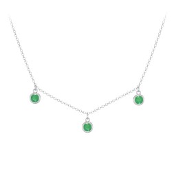 Bezel Set Birthstone Drop Necklace - 3 Stone in 925 Sterling Silver with Emerald