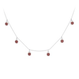 Bezel Set Birthstone Drop Necklace - 6 Stone in 925 Sterling Silver with Garnet