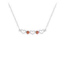 Heart To Heart Necklace with 2 Birthstones in 925 Sterling Silver with Garnet