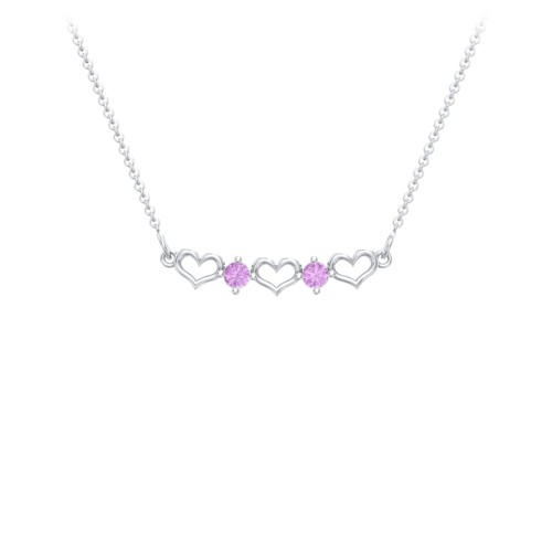 Heart To Heart Necklace with 2 Birthstones – Sterling Silver with Amethyst