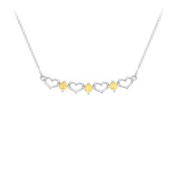 Heart To Heart Necklace with 3 Birthstones in 925 Sterling Silver with Citrine