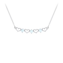 Heart To Heart Necklace with 3 Birthstones in 925 Sterling Silver with Blue Topaz