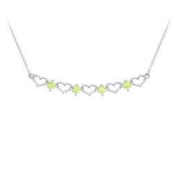 Heart To Heart Necklace with 4 Birthstones in 925 Sterling Silver with Peridot