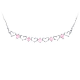 Heart To Heart Necklace with 5 Birthstones in 925 Sterling Silver with Pink Tourmaline