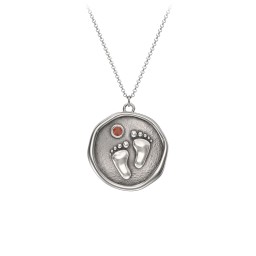 Engravable Baby Footprint Medallion Necklace with Birthstone in 925 Sterling Silver with Garnet