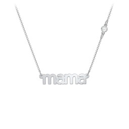 Mama Necklace In Modern Font with Satellite Birthstone