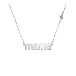 Mama Necklace In Modern Font with Satellite Birthstone