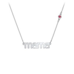 Mama Necklace In Modern Font with Satellite Birthstone