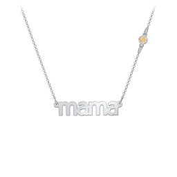 Mama Necklace In Modern Font with Satellite Birthstone