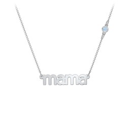 Mama Necklace In Modern Font with Satellite Birthstone
