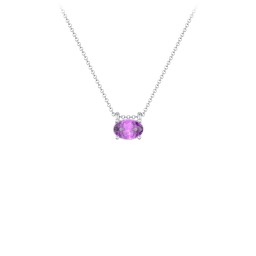 East-West Oval Necklace with Gemstone in 925 Sterling Silver with Amethyst