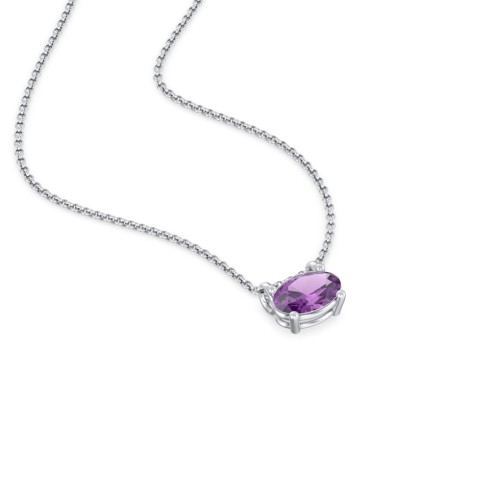 East-West Oval Necklace with Gemstone – Sterling Silver with Amethyst