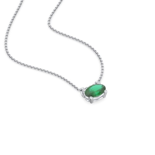East-West Oval Necklace with Gemstone – Sterling Silver with Emerald