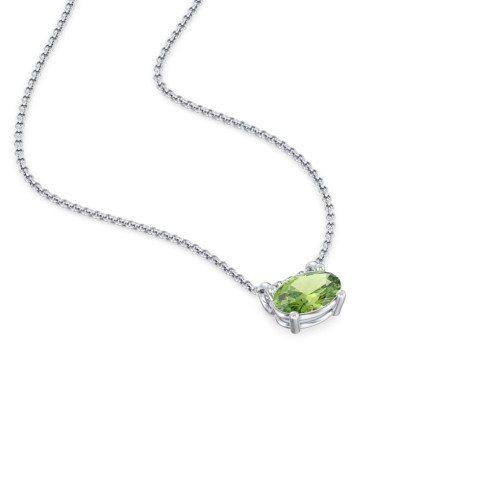 East-West Oval Necklace with Gemstone – Sterling Silver with Peridot