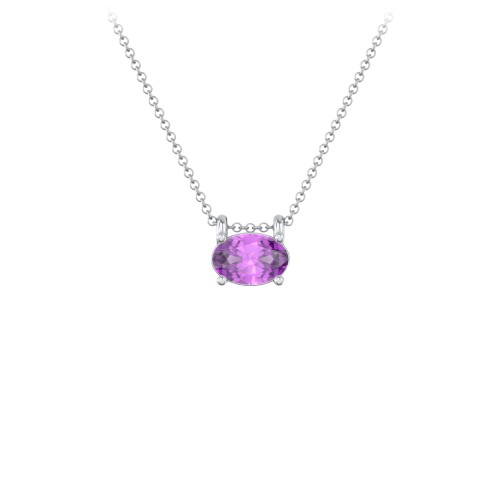 East-West Oval Necklace with Gemstone – Sterling Silver with Amethyst