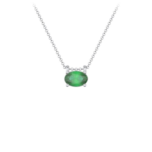 East-West Oval Necklace with Gemstone – Sterling Silver with Emerald
