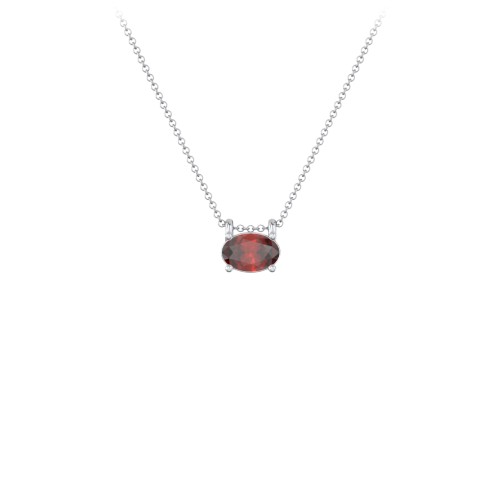 East-West Oval Necklace with Gemstone – Sterling Silver with Garnet