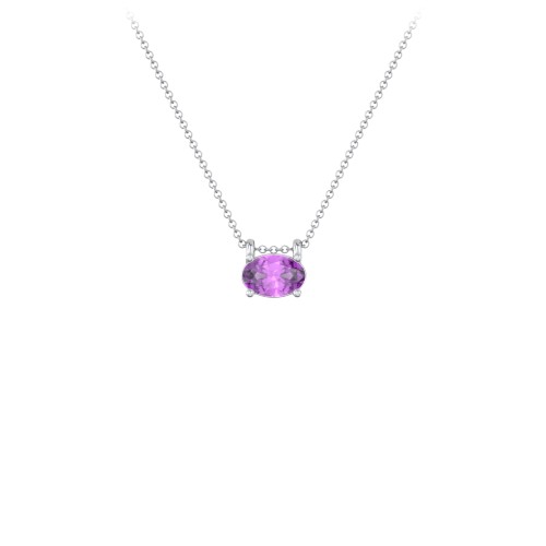 East-West Oval Necklace with Gemstone – Sterling Silver with Amethyst