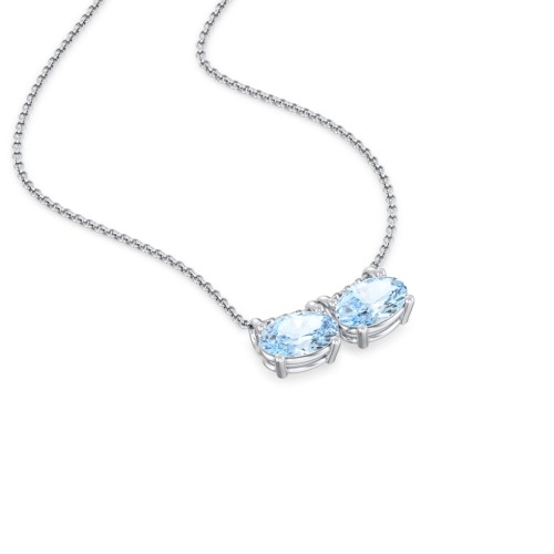 East-West Oval Necklace with 2 Gemstones – Sterling Silver with Aquamarine