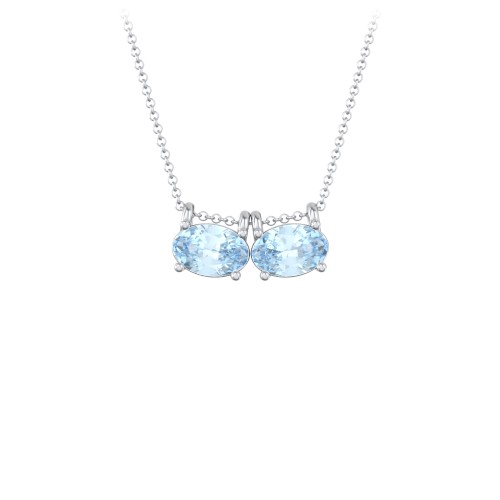 East-West Oval Necklace with 2 Gemstones – Sterling Silver with Aquamarine