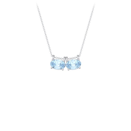 East-West Oval Necklace with 2 Gemstones – Sterling Silver with Aquamarine