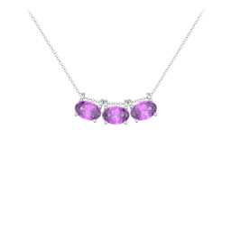 East-West Oval Necklace with 3 Gemstones in 925 Sterling Silver with Amethyst