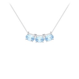 East-West Oval Necklace with 3 Gemstones in 925 Sterling Silver with Aquamarine
