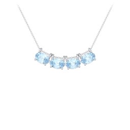 East-West Oval Necklace with 4 Gemstones in 925 Sterling Silver with Aquamarine