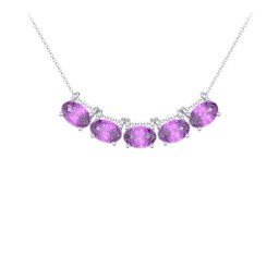 East-West Oval Necklace with 5 Gemstones in 925 Sterling Silver with Amethyst