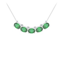 East-West Oval Necklace with 5 Gemstones in 925 Sterling Silver with Emerald